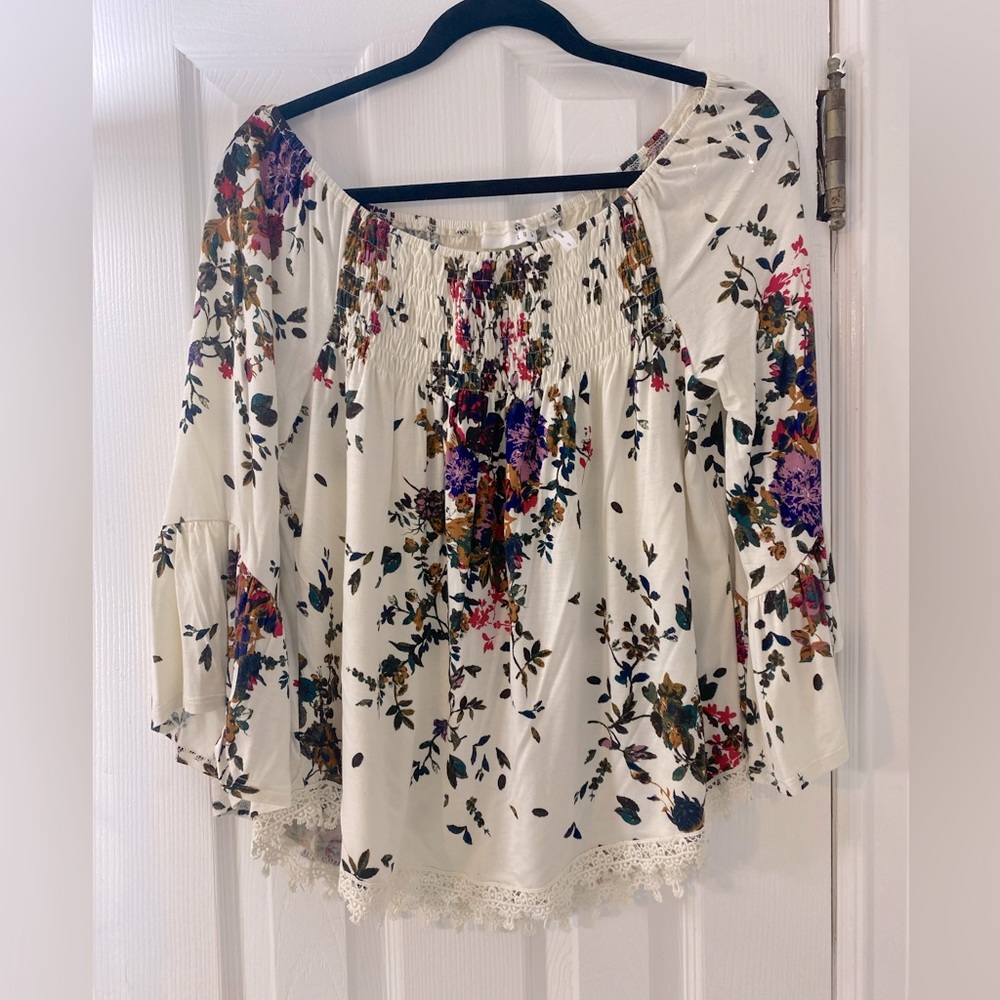 Off the shoulder bell sleeve top
